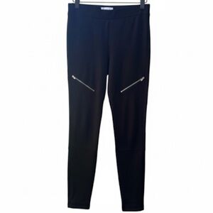Parker Smith Black Pull On Slim Fit Pants Silver Zippers On Legs Size Small EUC!